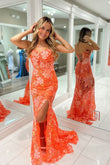 Isabella | Cute Mermaid Sweetheart Orange Sequins Long Prom Dress