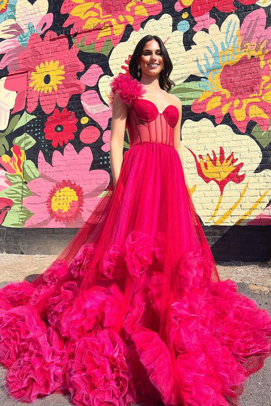 Elara | Fairy Ball Gown Sweetheart Red Tulle Prom Dress