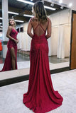 Ariana | Elegant Dark Red Mermaid Matte Satin Illusion Neck Prom Dress with Beadings JB120315