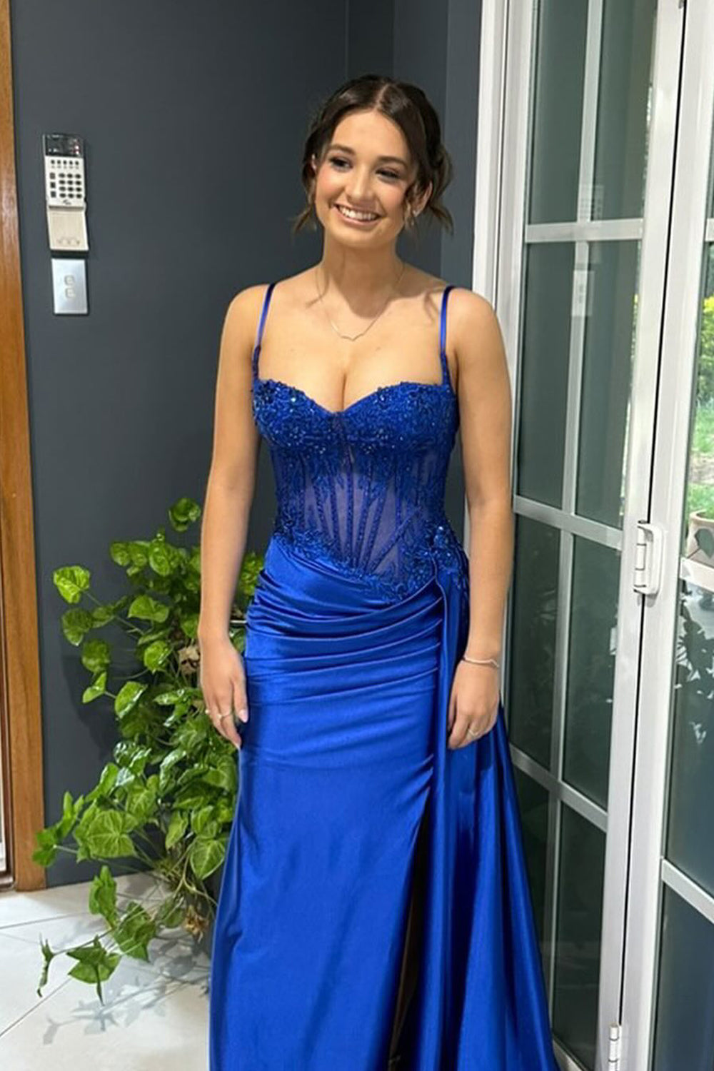 Isabella | Charming Mermaid Sweetheart Royal Blue Satin Long Prom Dress with Beading