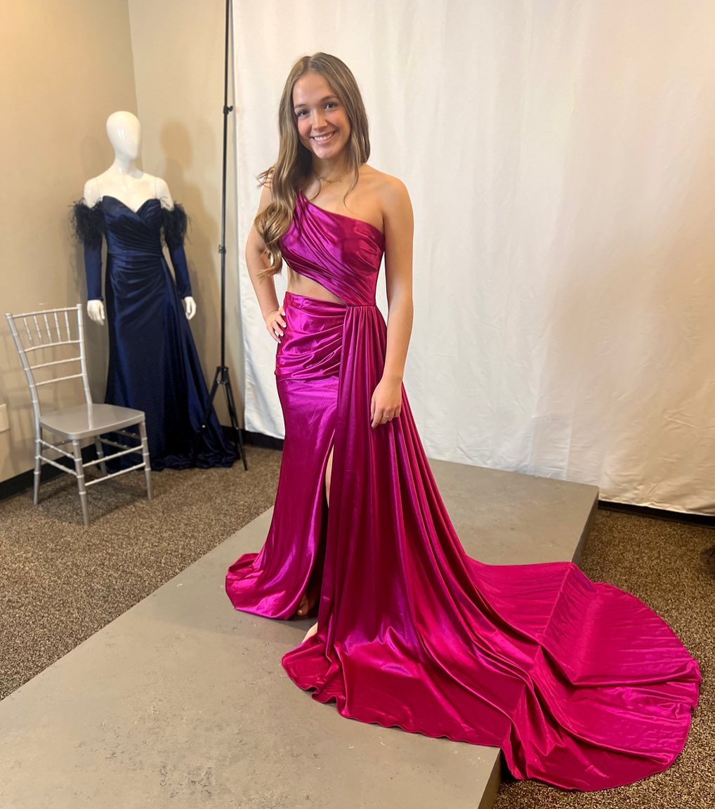 Shannon | One-Shoulder Satin Mermaid Prom Dress with High Slit