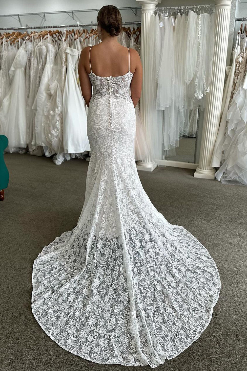 Elysia | Fairy Mermaid V-Neck Lace Long Wedding Dress