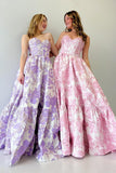 Delice | A-Line Sweetheart Floral Printed Long Prom Dresses