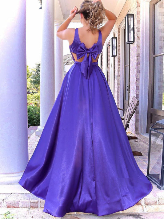 A Line Spaghetti Straps Long Purple Prom Dress