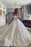 Eliza | Gorgeous Ball Gown Off-the-Shoulder Tulle Long Bridal Dress with Appliques