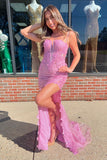 Eliana | Charming Mermaid V-Neck Pink Sequins Prom Dress with Appliques