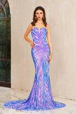 Selene | Elegant Purple Mermaid Satin Spagherri Straps Sweetheart neck Prom Dress with Sequins JB120903