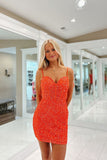 Charming Bodycon Sweetheart Orange Sequin Short Homecoming Dress