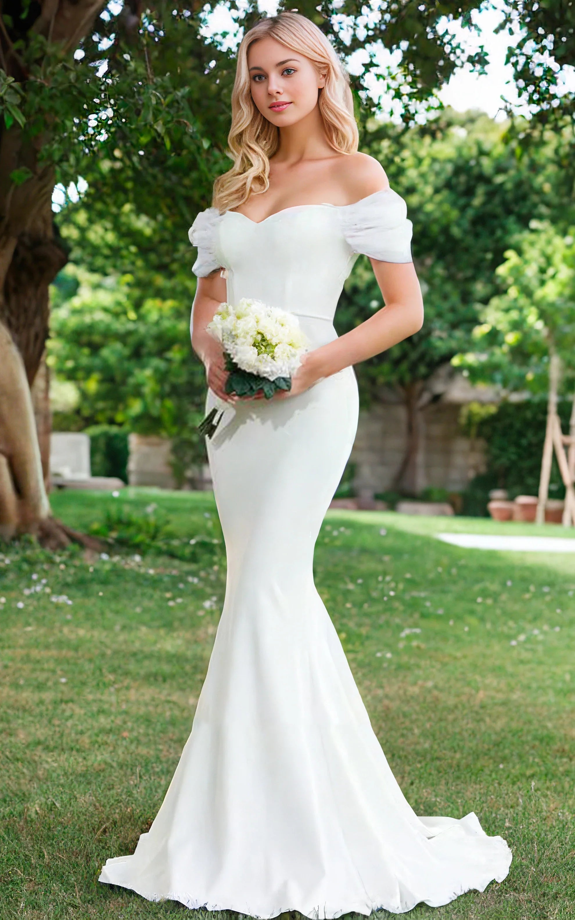 Elegant Mermaid Sweetheart Off-the-Shoulder Wrap-Around Satin Wedding Dress