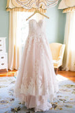 Sophia | Elegant Vintage A-Line Boho Lace Pink Wedding Dress with Sweetheart Neckline and Floral Appliques