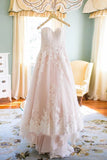 Sophia | Elegant Vintage A-Line Boho Lace Pink Wedding Dress with Sweetheart Neckline and Floral Appliques