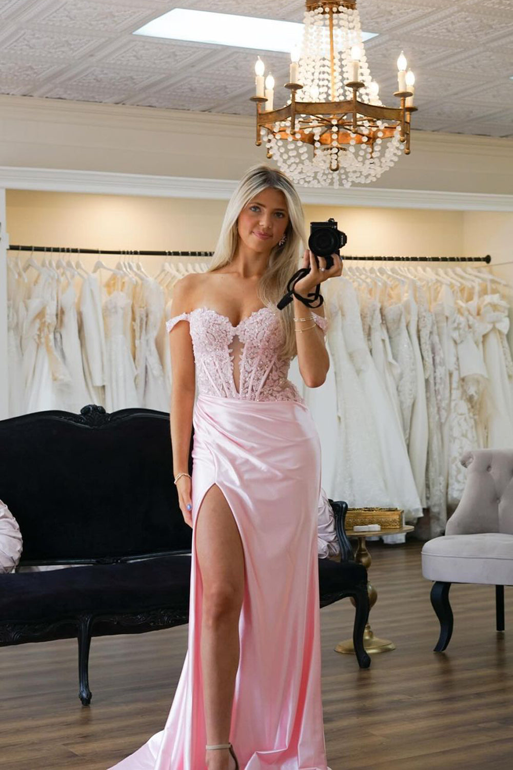 Eseld | Mermaid Sweetheart Pink Satin Long Prom Dress with Slit