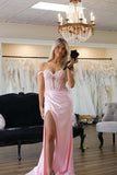 Eseld | Mermaid Sweetheart Pink Satin Long Prom Dress with Slit