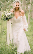 Ethereal Off-the-Shoulder A-Line Lace Wedding Dress with Court Train and Open Back