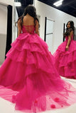 Serena | Elegant Hot Pink A-Line Tulle Illusion Neck Prom Dress with Appliques JB120326