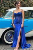 Isabella | Charming Mermaid Sweetheart Royal Blue Satin Long Prom Dress with Beading