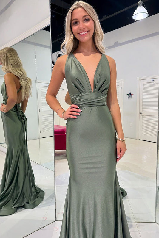 Seraphina | Charming Mermaid V-Neck Olive Green Evening Prom Dress