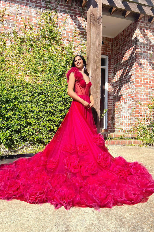 Elara | Fairy Ball Gown Sweetheart Red Tulle Prom Dress