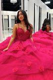 Serena | Elegant Hot Pink A-Line Tulle Illusion Neck Prom Dress with Appliques JB120326