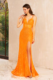 Selene | Elegant Orange Mermaid Satin Spaghetti Straps Sweetheart Neck Prom Dress with Slit JB120605