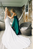 Celeste | Elegant Simple Mermaid V-Neck Elastic Satin Long Bridal Dress