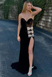 Sparkle | Cute Mermaid Sweetheart Black Elastic Satin Prom Dress with Beading and Bow