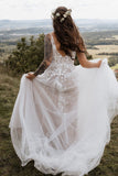 Elysia | Fairy A-Line V-Neck Tulle Long Wedding Dress with Appliques