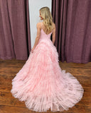 Elegant A-Line Sweetheart Tulle Prom Dress with Tiered Skirt