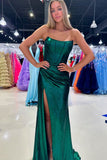 Elena | Charming Mermaid Strapless Green Satin Long Prom Dress