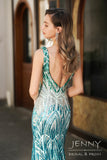 Seraphina | Romantic Blue and Green Sequins Mermaid Scalloped Neck Prom Dress with Slit and Appliques JB121219