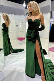 Charming Mermaid Sweetheart Velvet Olive Green Long Prom Dress with Attached Train