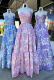 Delice | A-Line Sweetheart Floral Printed Long Prom Dresses