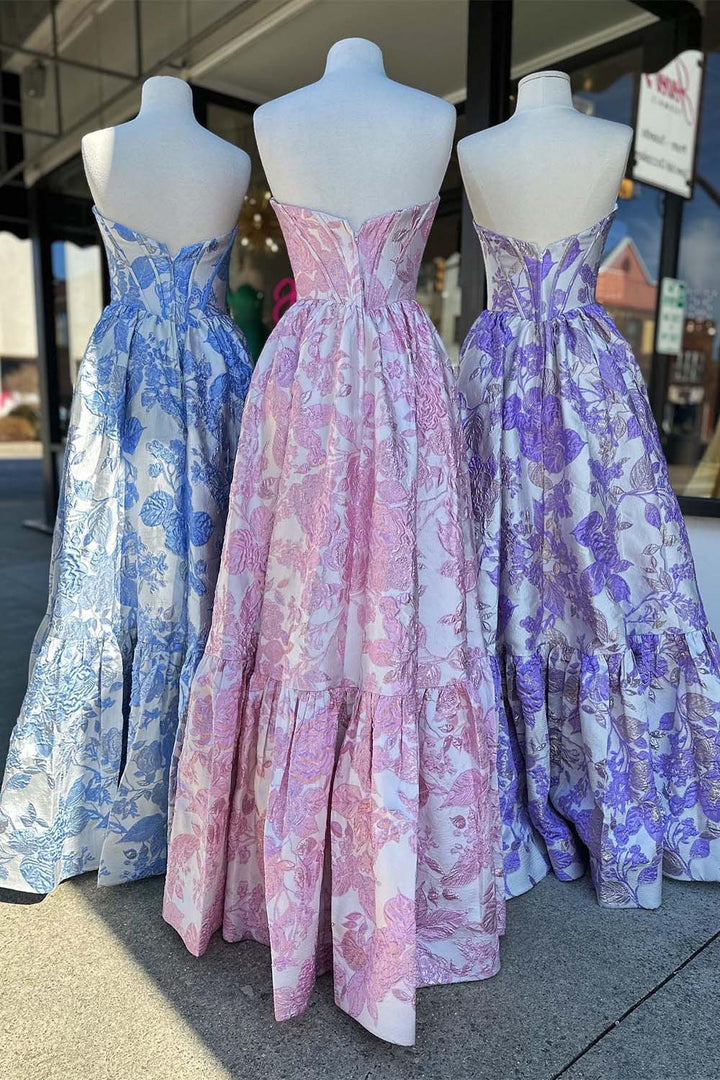 Delice | A-Line Sweetheart Floral Printed Long Prom Dresses