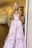 Delice | A-Line Sweetheart Floral Printed Long Prom Dresses