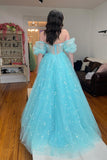 Cute A Line Sweetheart Aqua Blue Tulle Long Prom Dress