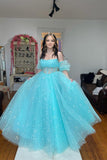 Cute A Line Sweetheart Aqua Blue Tulle Long Prom Dress