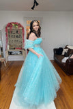 Cute A Line Sweetheart Aqua Blue Tulle Long Prom Dress