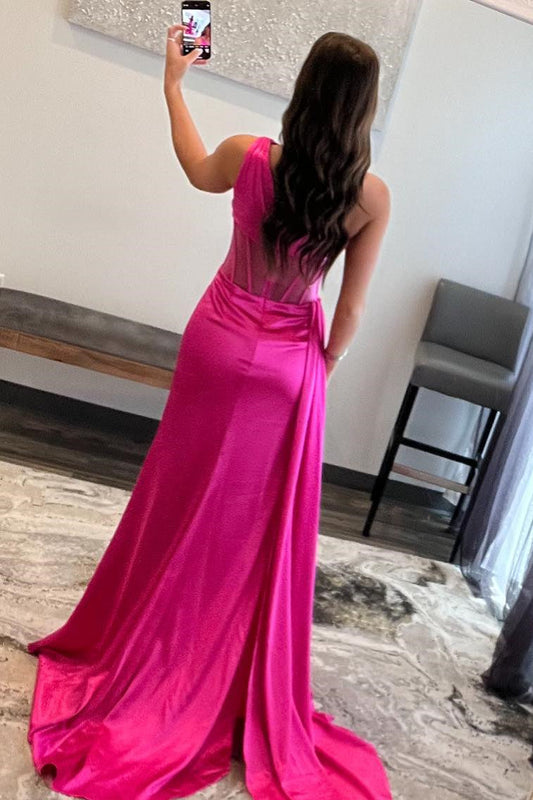 Valerie | One-Shoulder Pleated Satin Sheath Long Prom Dress