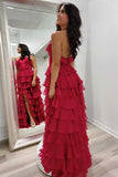 Halter Keyhole Ruffle Tiered Prom Dress with Slit