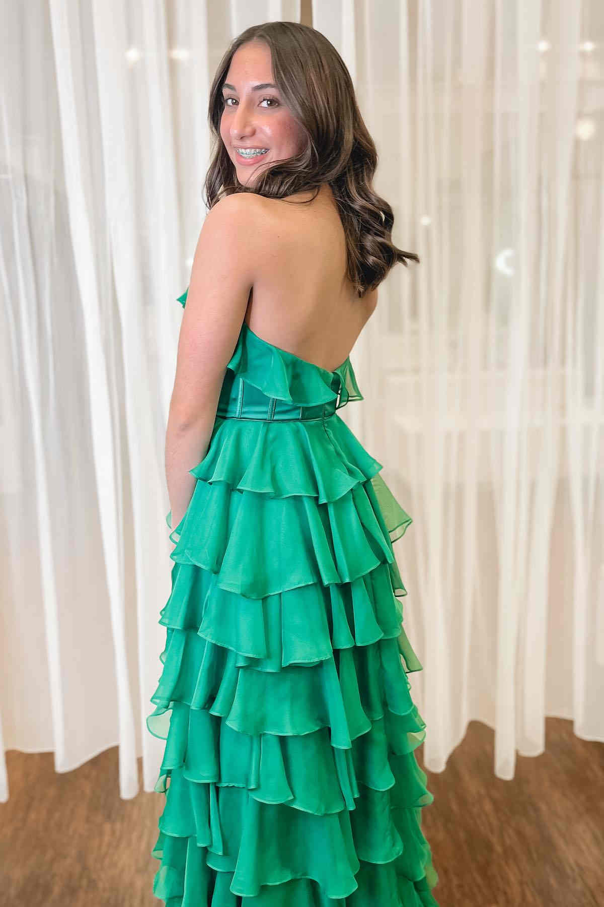 Halter Keyhole Ruffle Tiered Prom Dress with Slit