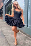 Jamila | Elegant Strapless Black Beaded Short Homecoming Dress with Bow