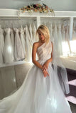 Sparkling A-Line One-Shoulder Tulle Wedding Gown with Bowknot and Train