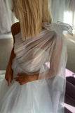 Sparkling A-Line One-Shoulder Tulle Wedding Gown with Bowknot and Train