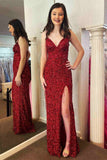 Glitter | Red V-Neck Long Prom Dress with Tassels