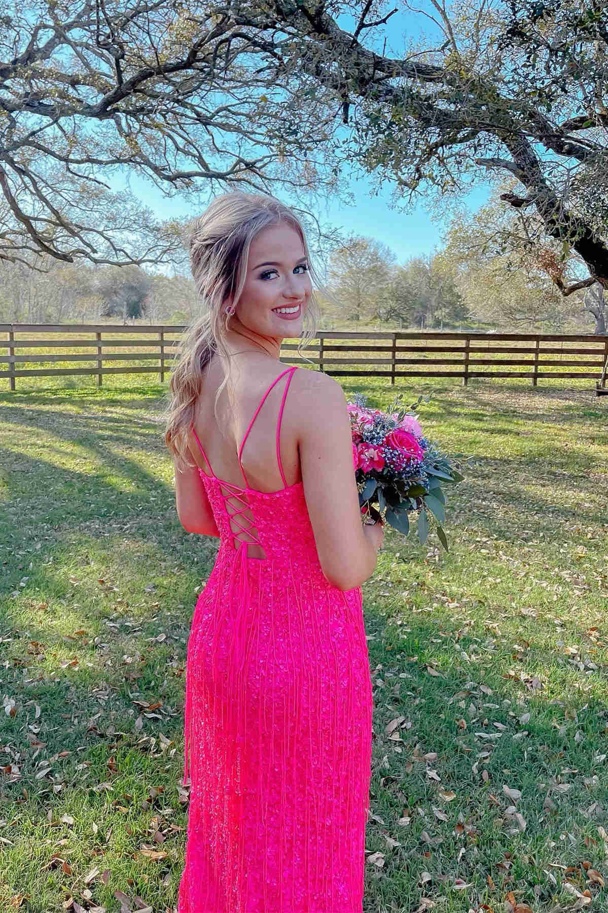 Glitter | Red V-Neck Long Prom Dress with Tassels