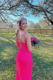 Glitter | Red V-Neck Long Prom Dress with Tassels