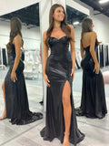 Cute Mermaid Sweetheart Metallic Satin Prom Dress With Side Slit