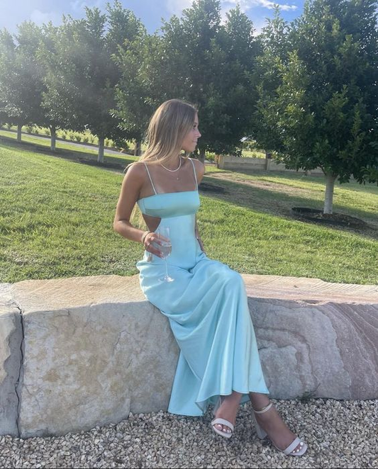 Fashion Spaghetti Straps Sheath Aqua Blue Prom Dress