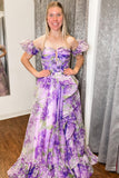 Elise | Cute A-Line Sweetheart Floral Prom Dress with Detachable Sleeves
