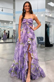 Elise | Cute A-Line Sweetheart Floral Prom Dress with Detachable Sleeves
